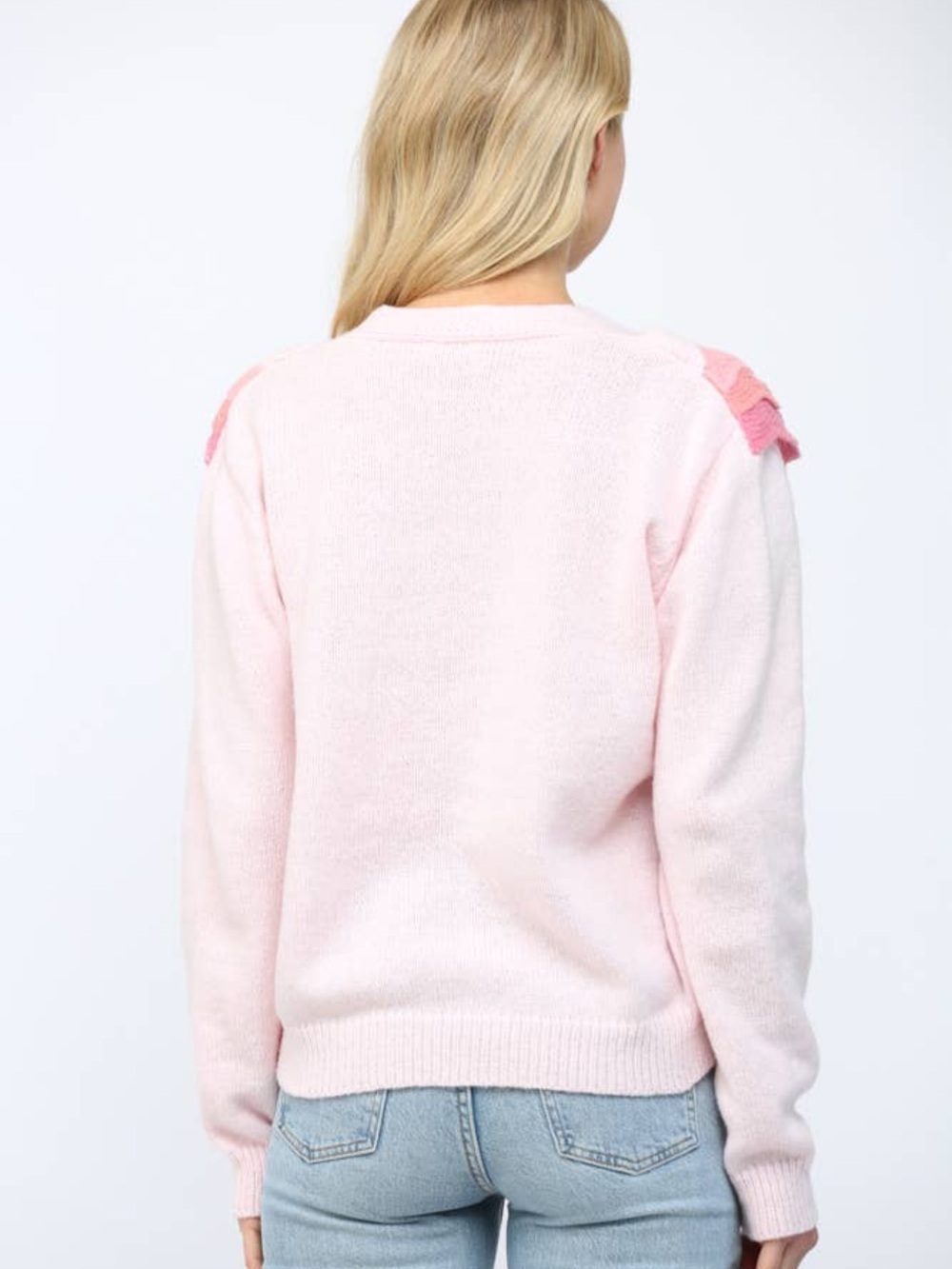V-Neck Pink Gradient Ruffle Knit Cardigan Sweater by fate NWOT - Picture 5 of 9